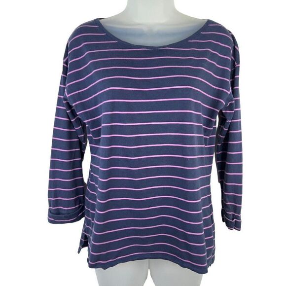 Patagonia Top Shallow Seas Size Medium Navy Blue Purple Striped Long Sleeve - Picture 1 of 10